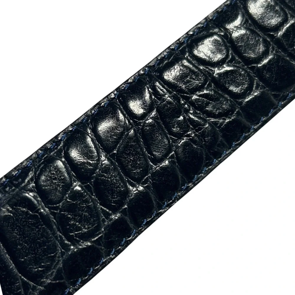Worth New York Gold‎ Dog Buckle Black Croc Embossed Leather Belt  Size P 29